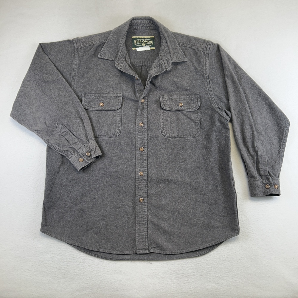 Field & Stream Shirt Mens M/L Gray Flannel Button Up Long Sleeve Workwear Casual